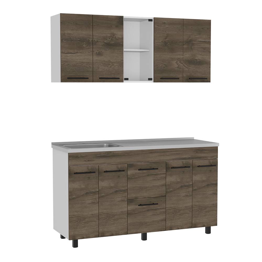 Cocina Boston Plus Bellota y Blanco 150 cm Izquierda con Mesón - Cocinas | Bylmo