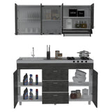 Cocina Caribe Roble Gris 150 cm Izquierda con Mesón - Cocinas | Bylmo