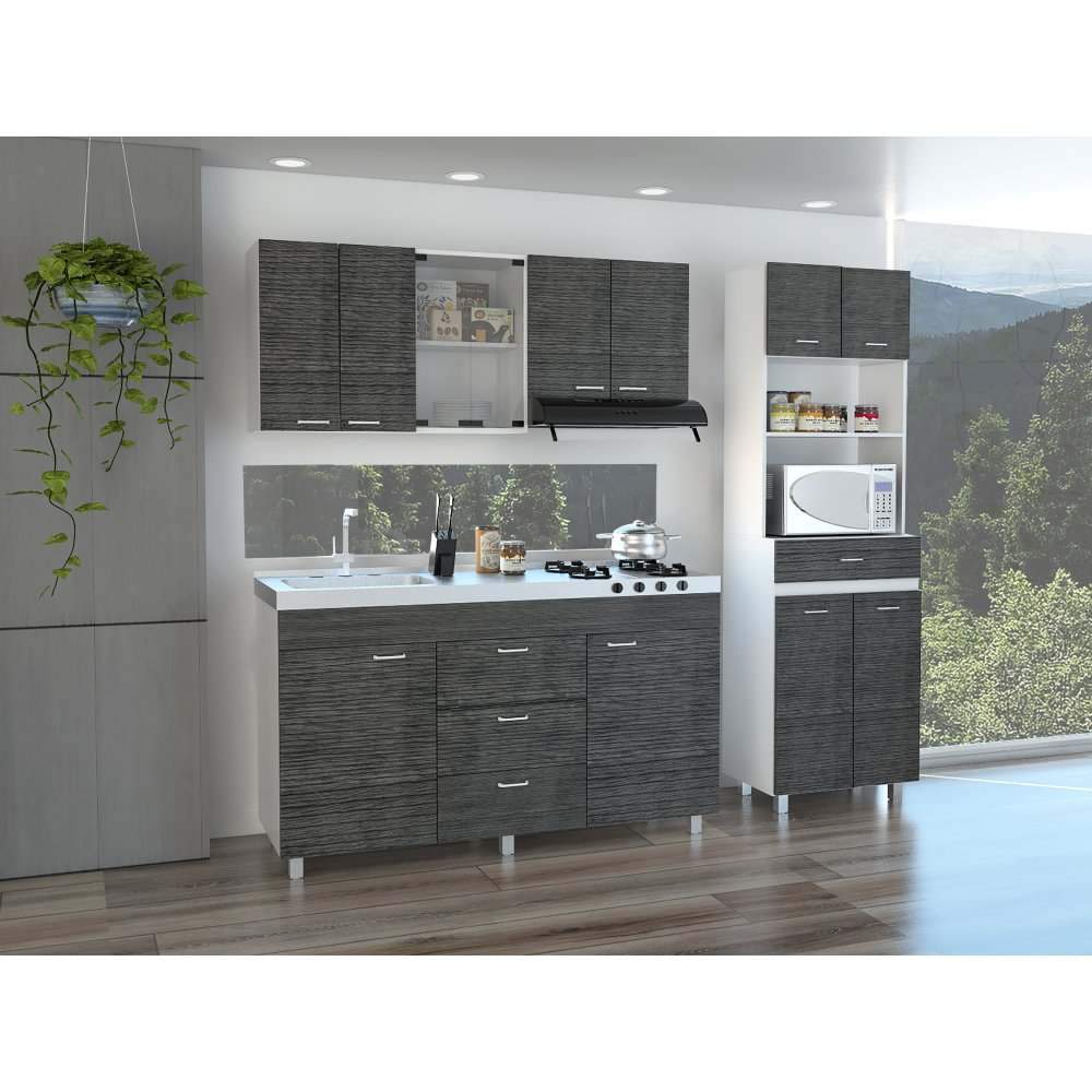 Cocina Caribe Roble Gris 150 cm Izquierda con Mesón - Cocinas | Bylmo