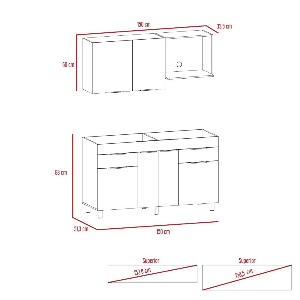 Cocina Laport Rovere 150 cm Izquierda con Mesón - Cocinas | Bylmo