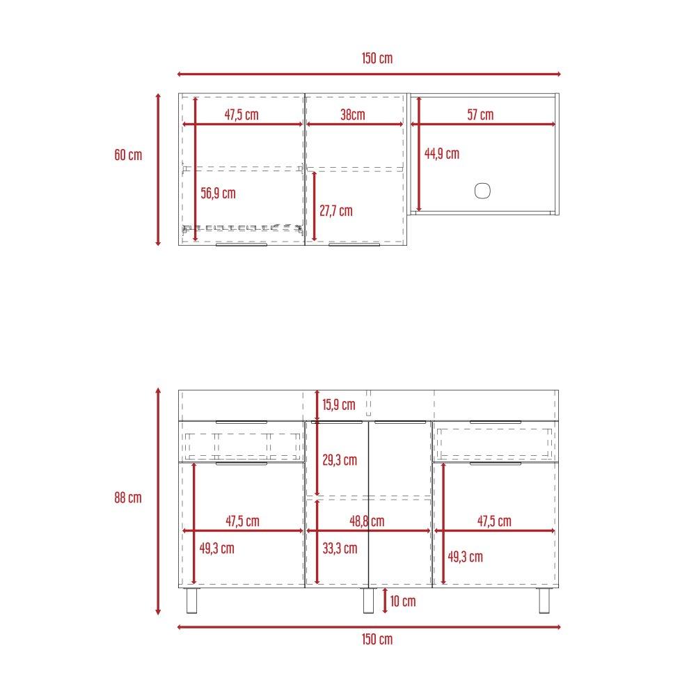 Cocina Laport Rovere 150 cm Izquierda con Mesón - Cocinas | Bylmo