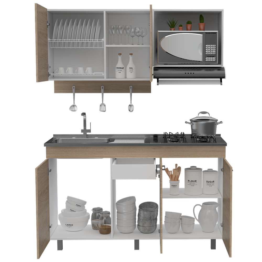 Cocina Miro Rovere y Blanco 150x90cm sin Mesón y sin Estufa