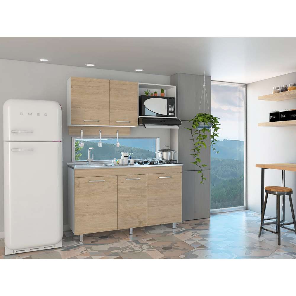 Cocina Miro Rovere y Blanco 150x90cm sin Mesón y sin Estufa