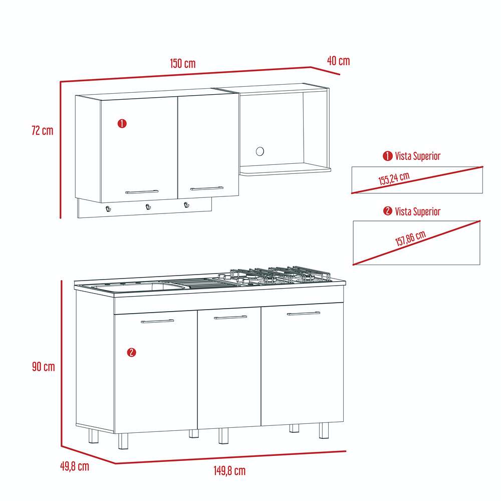 Cocina Miro Rovere y Blanco 150x90cm sin Mesón y sin Estufa