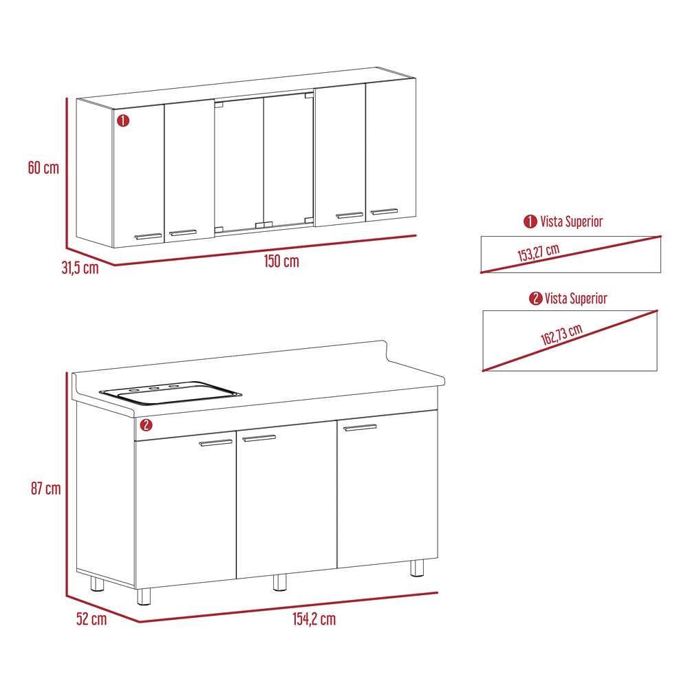 Cocina Sicilia Amareto 150 cm Izquierda con Mesón - Cocinas | Bylmo