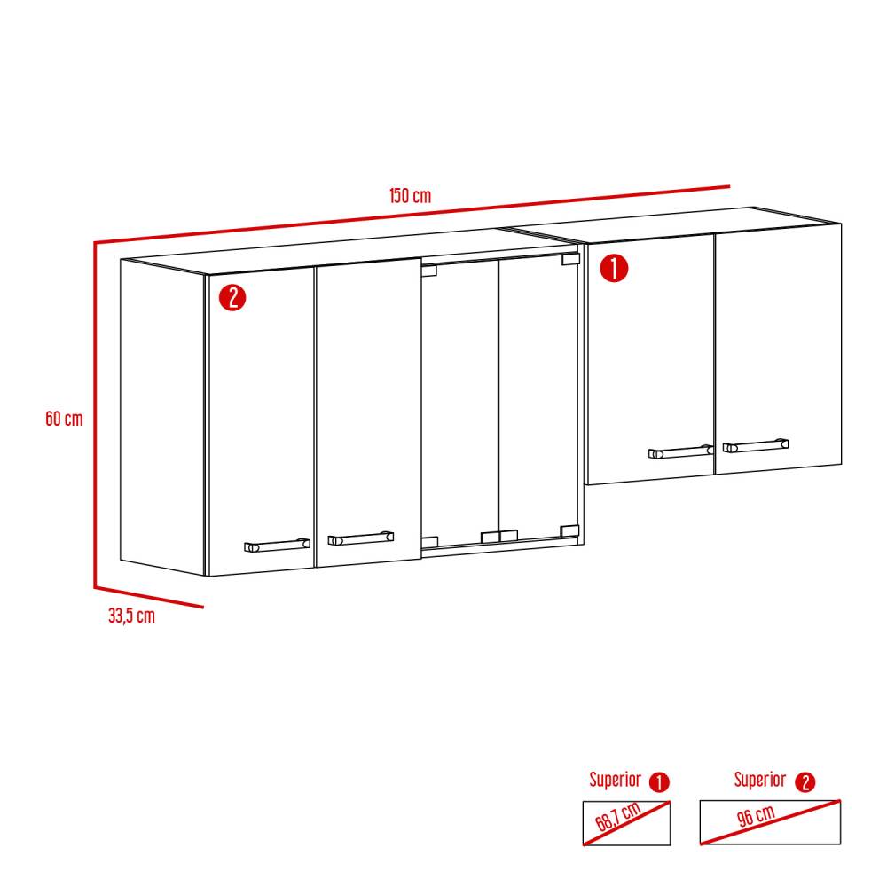 Mueble Superior Sicilia Miel y Blanco 150 cm - Cocinas | Bylmo