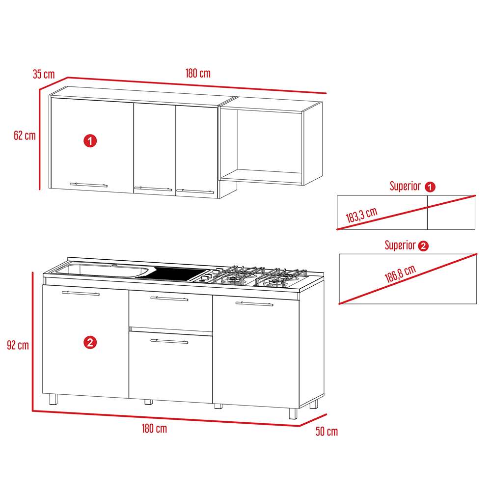 Cocina Atalanta Duna y Blanco 180 cm Izquierda con Mesón - Cocinas | Bylmo
