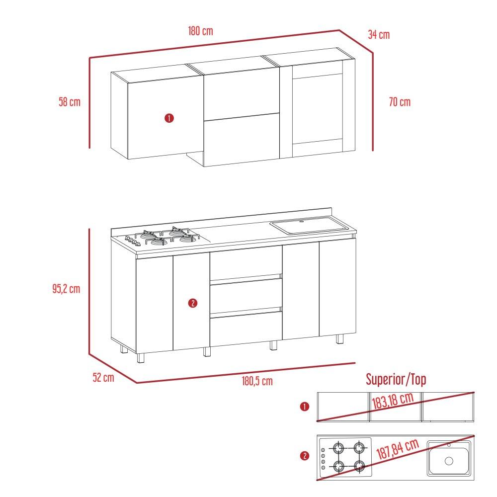 Cocina Kiara Taupe y Duna 180 cm Derecha con Mesón - Cocinas | Bylmo