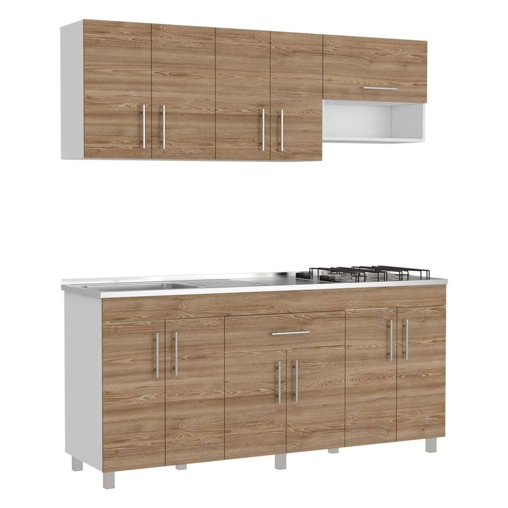 Cocina Mariana Miel y Blanco 180 cm Izquierda con Mesón - Cocinas | Bylmo