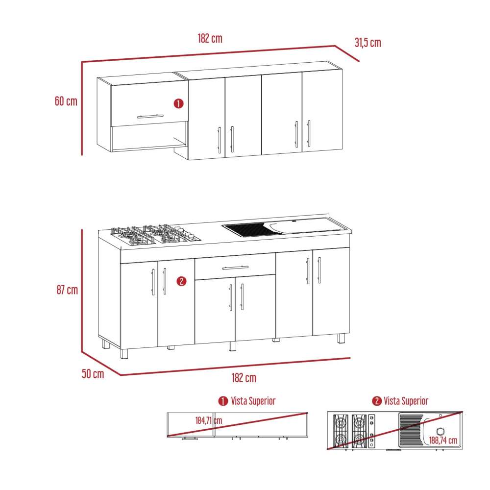 Cocina Mariana Wengue 180 cm Derecha con Mesón