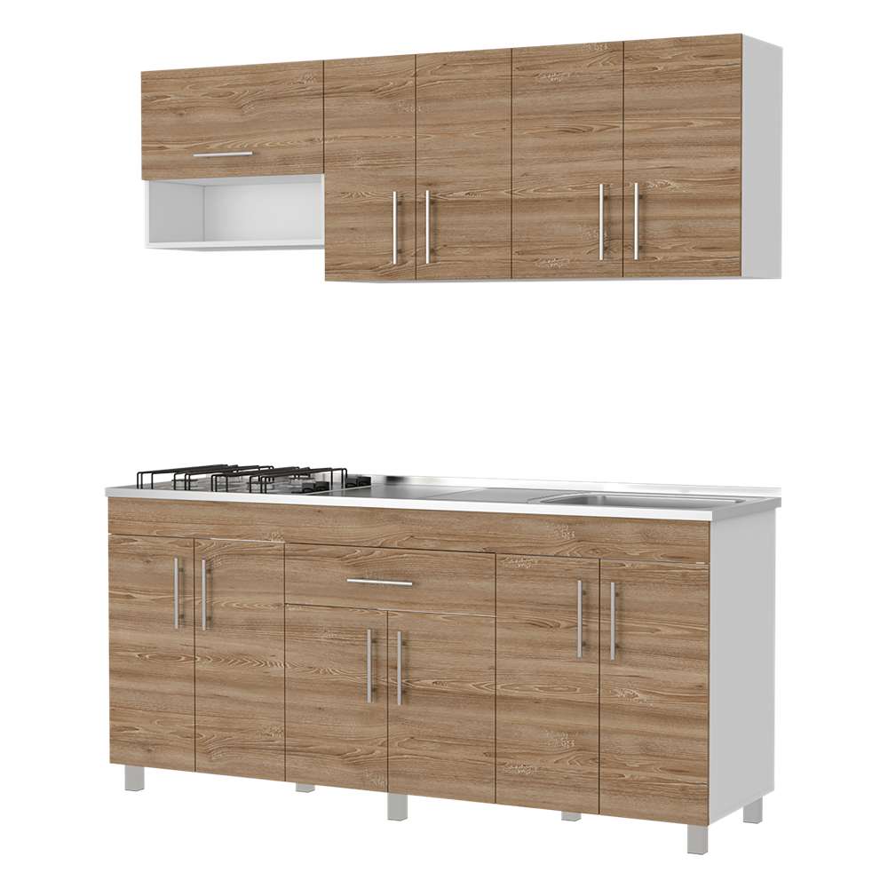 Cocina Mariana Miel y Blanco 180 cm Derecha con Mesón - Cocinas | Bylmo