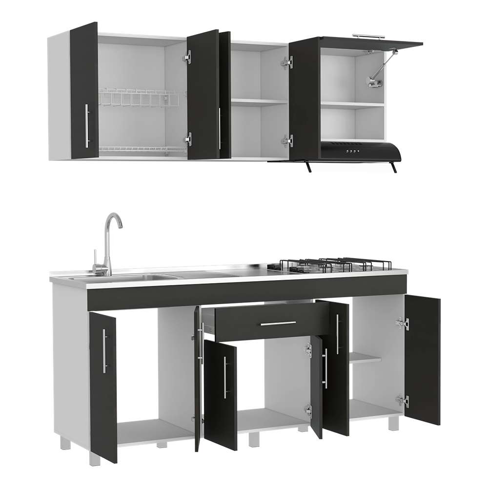 Cocina Mariana Wengue y Blanco 180 cm Izquierda con Mesón - Cocinas | Bylmo