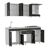 Cocina Mariana Wengue y Blanco 180 cm Izquierda con Mesón - Cocinas | Bylmo