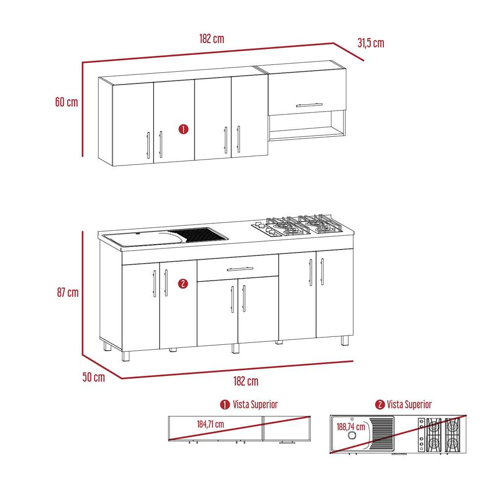 Cocina Mariana Wengue y Blanco 180 cm Izquierda con Mesón - Cocinas | Bylmo