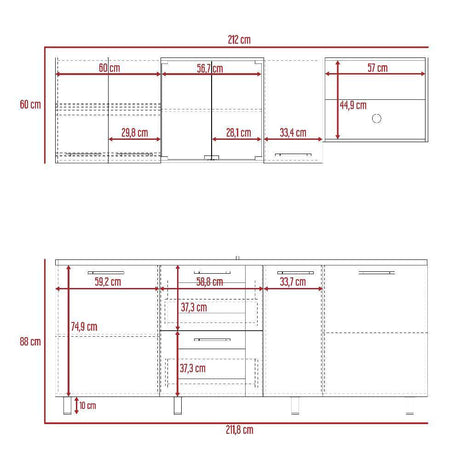 Cocina Abril Blanco y Miel 212x88cm sin Mesón y sin Estufa - Cocinas | Bylmo