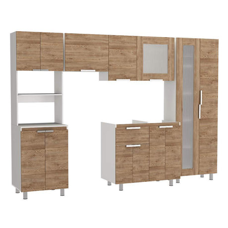 Cocina Samara Blanco y Miel 290x60cm con Mesón de Acero Inoxidable Lado Derecho y sin Estufa - Cocinas | Bylmo