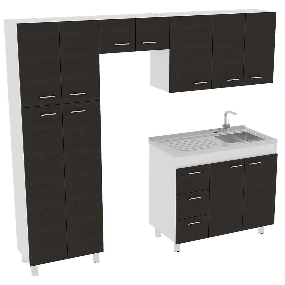 Cocina Ferreti Wengue 220 cm Derecha con Mesón - Cocinas | Bylmo