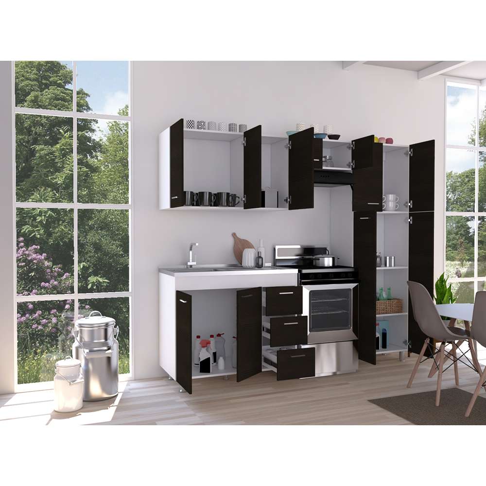 Cocina Ferreti Wengue 220 cm Izquierda con Mesón - Cocinas | Bylmo