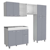 Cocina Ferreti Gris y Blanco 220 cm Izquierda con Mesón - Cocinas | Bylmo