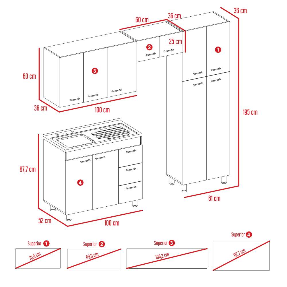 Cocina Ferreti Artiko 220 cm Izquierda con Mesón - Cocinas | Bylmo