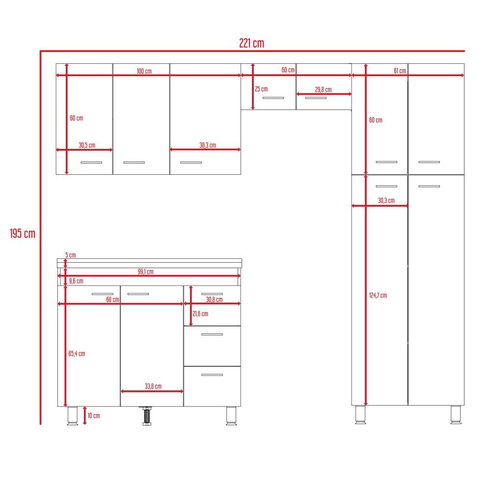 Cocina Ferreti Artiko 220 cm Izquierda con Mesón - Cocinas | Bylmo