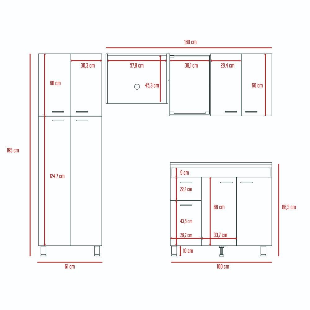 Cocina Ferret Blanco y Rovere 100x86.5cm con Meson de Acero Inoxidable y con Pozuelo para lado Derecha - Cocinas | Bylmo
