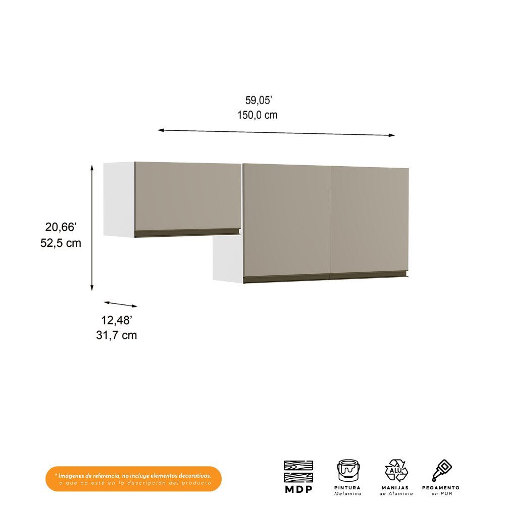Cocina Integral Santiago Grafito y Pecan 150 cm Izquierda con Mesón - Cocinas | Bylmo