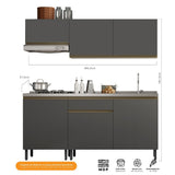 Cocina Integral Santiago Grafito 180 cm Derecha con Mesón - Cocinas | Bylmo