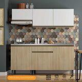 Cocina Integral Santiago Macadamia y Blanco 180 cm Derecha con Mesón - Cocinas | Bylmo