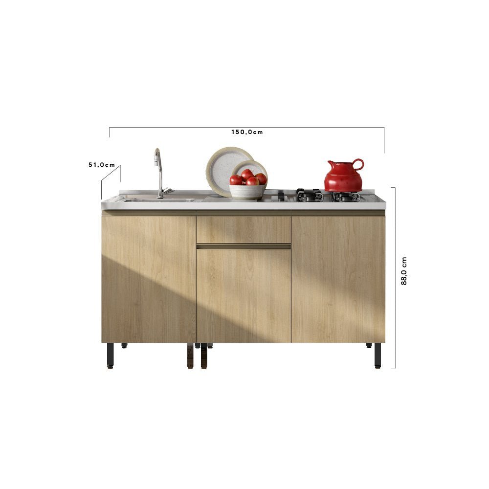 Cocina Integral Santiago Macadamia y Pecan 150 cm Izquierda con Mesón - Cocinas | Bylmo