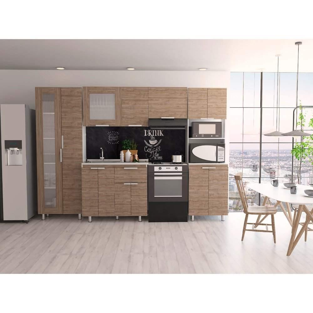 Cocina Samara Blanco y Miel 205x60cm con Mesón de Acero Inoxidable Lado Izquierdo y sin Estufa - Cocinas | Bylmo