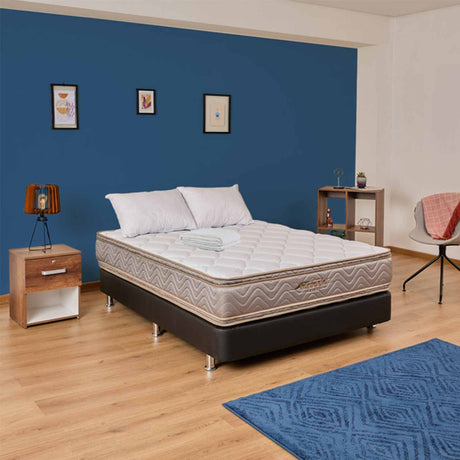 Colchón Galaxy Beige y Plata Doble 140 cm con Dos Almohadas y Protector - Combos Habitacion | Bylmo