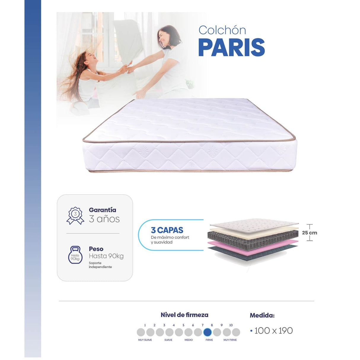 Colchón Paris Sencilla 100 cm Firme - Colchones | Bylmo