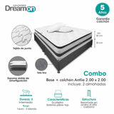 Combo Base Cama y Colchón DreamOn Antlia Gris King 200 cm Rectangular con Dos Almohadas - Combos Habitacion | Bylmo
