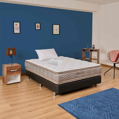 Combo Base Cama y Colchón Galaxy Negro Sencilla 100 cm con Una Almohada y Protector - Combos Habitacion | Bylmo