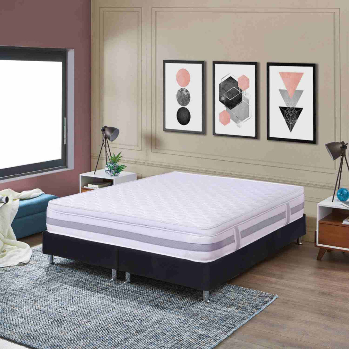 Combo Base Cama y Colchón Sevilla Blanco Queen 160 cm Firmeza Medio - Combos Habitacion | Bylmo
