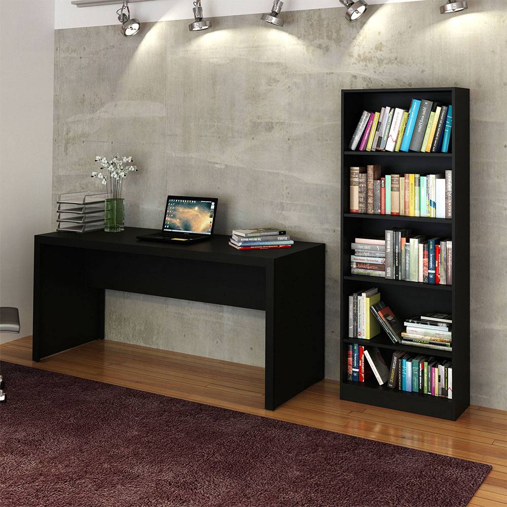 Combo Escritorio y Biblioteca Lima Negro 163 cm con Entrepaños - Escritorios y Archivadores | Bylmo