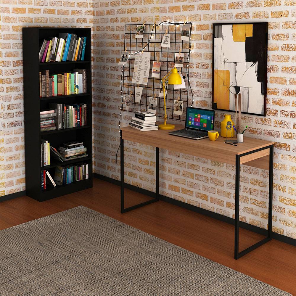 Combo Escritorio y Biblioteca Oslo Almendra 120 cm Minimalista con Entrepaños - Escritorios y Archivadores | Bylmo