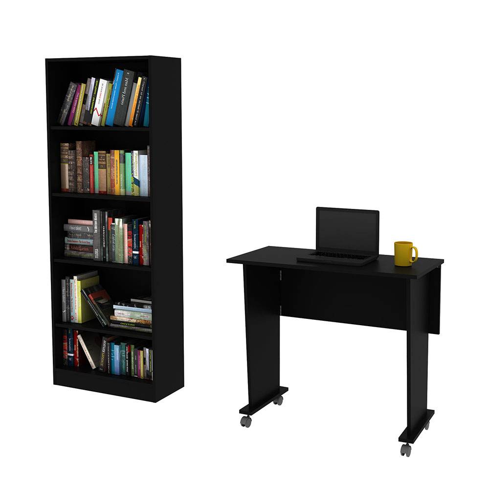 Combo Escritorio y Biblioteca Chicago Negro 80 cm Plegable - Escritorios y Archivadores | Bylmo
