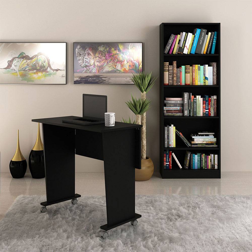 Combo Escritorio y Biblioteca Chicago Negro 80 cm Plegable - Escritorios y Archivadores | Bylmo