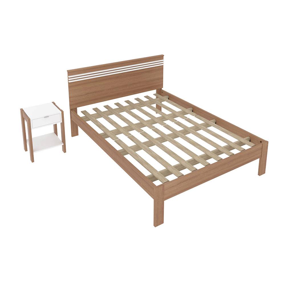 Combo Cama y Mesa de Noche Kaia Doble 140 cm Almendra y Blanco - Camas | Bylmo