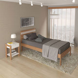 Combo Cama y Mesa de Noche Kaia Sencilla 90 cm Almendra y Blanco - Camas | Bylmo