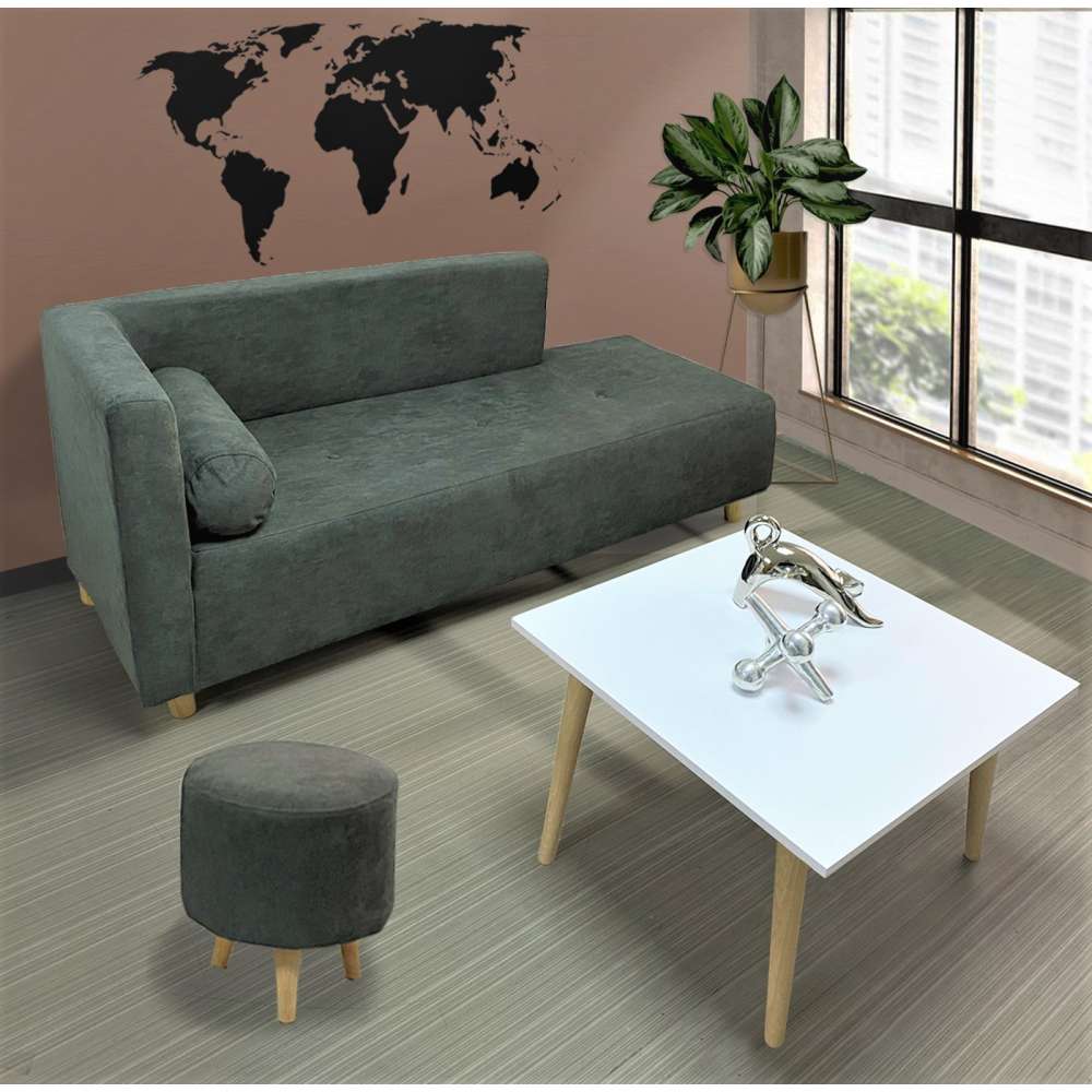 Combo Sala Chaise Long Gris 163 cm con Sofá Puff y Mesa de Centro - Sofas | Bylmo