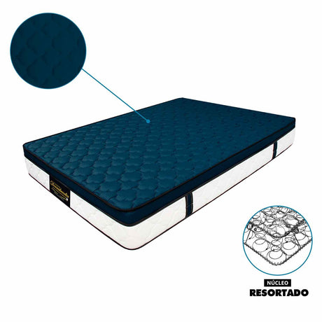 Combo Colchón y Base Cama Dublín Azul Semidoble 120 X 190 Cm Medio Firme Ortopedico e Hipoalergénico - Combos Habitacion | Bylmo