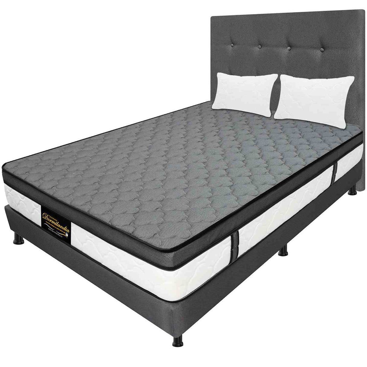 Combo Colchón y Base Cama Dublín Gris Doble 140 X 190 Cm Medio Firme Ortopedico e Hipoalergénico - Combos Habitacion | Bylmo
