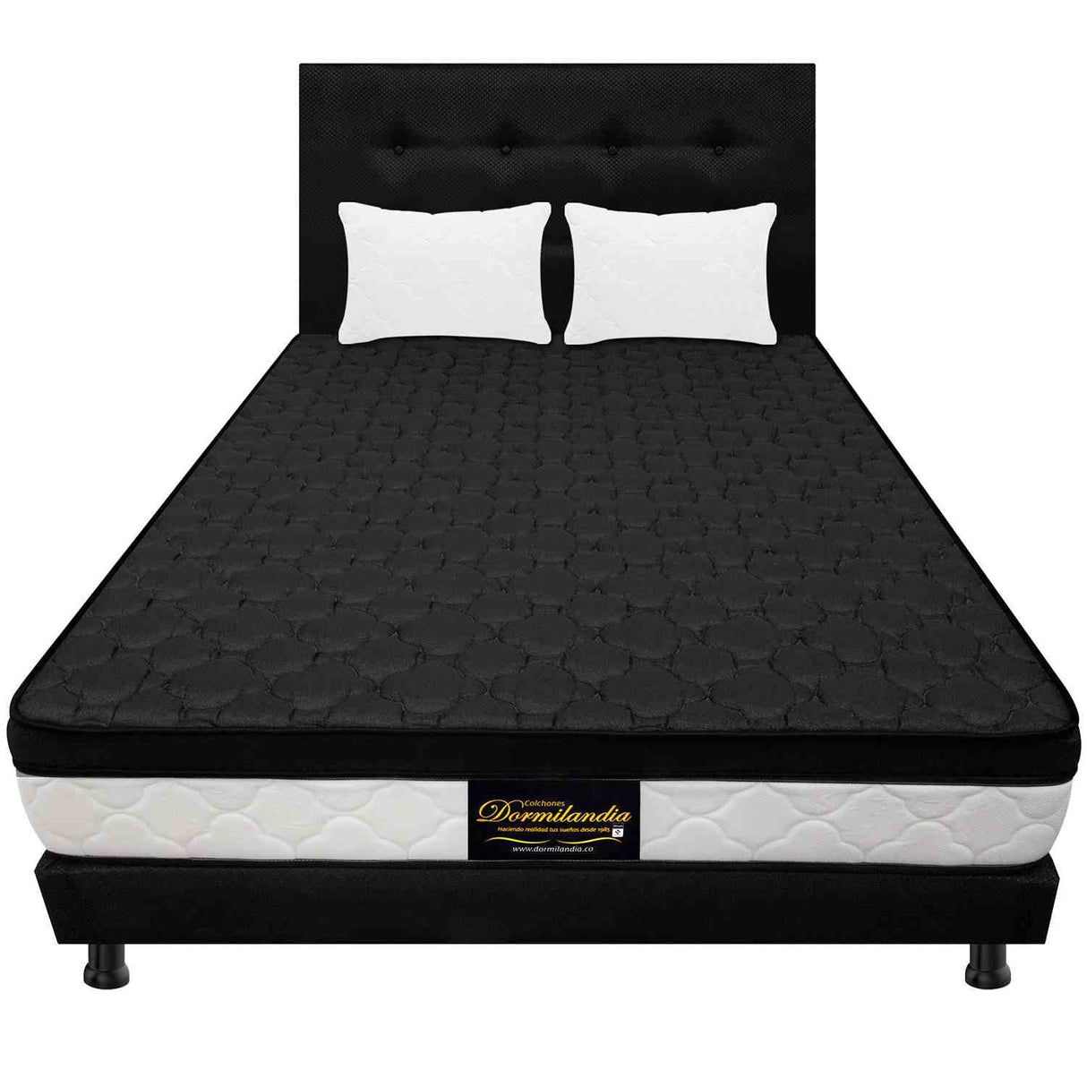 Combo Colchón y Base Cama Dublín Negro Semidoble 120 X 190 Cm Medio Firme Ortopedico e Hipoalergénico - Combos Habitacion | Bylmo