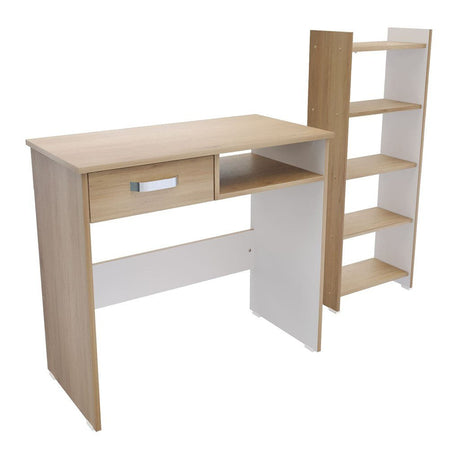 Combo Escritorio y Biblioteca Rovere y Blanco 40x100.8cm Con Un Cajón y con Organizador de Libros - Escritorios y Archivadores | Bylmo