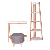 Combo Escritorio, Biblioteca Esquinera y Puff Pino 75 cm Minimalista - Escritorios y Archivadores | Bylmo