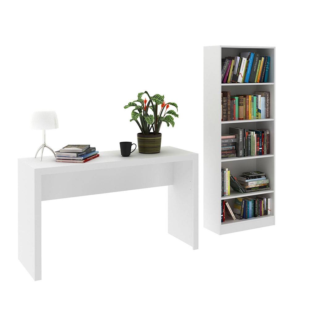 Combo Escritorio y Biblioteca Mikonos Blanco 127 cm Minimalista con Entrepaños - Escritorios y Archivadores | Bylmo