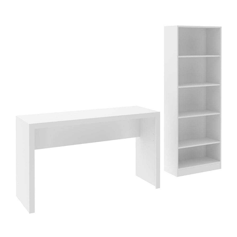 Combo Escritorio y Biblioteca Mikonos Blanco 127 cm Minimalista con Entrepaños - Escritorios y Archivadores | Bylmo